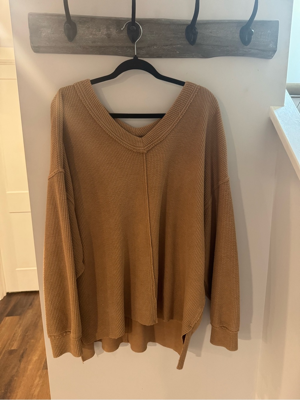 aerie Oversized V-Neck Sweater in Camel Brown